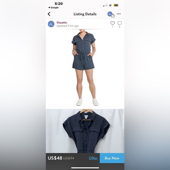 Nicole Miller linen lyocell romper ,XL, braided belt tie, button front,comfy - Picture 2 of 14